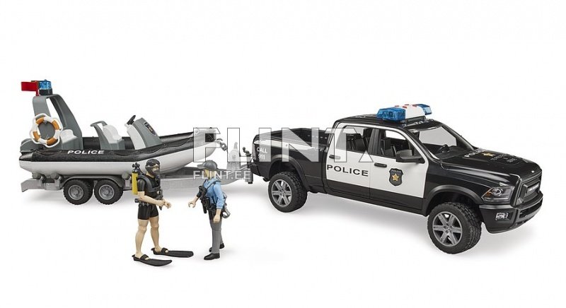 Politsei auto Dodge Ram 2500 + politseinik (78x17x15cm) + haagis paadiga Bruder