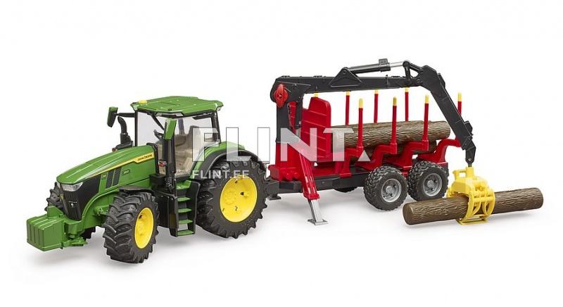 Tractor John Deere 7R 350 (73x17,5x20,5) + timber trailer Bruder