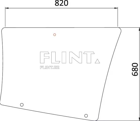The product is a rectangular shape with dimensions of 820 mm width and 680 mm height. It features a slightly angled body with two mounting holes.