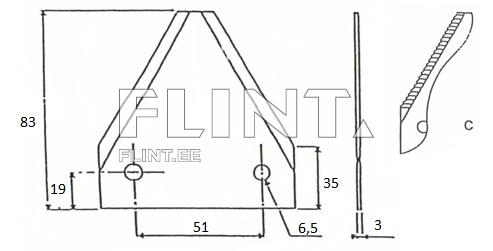 Grain head cutter knife JOHN DEERE P49650H (hole 6,5mm, thickness 3mm)