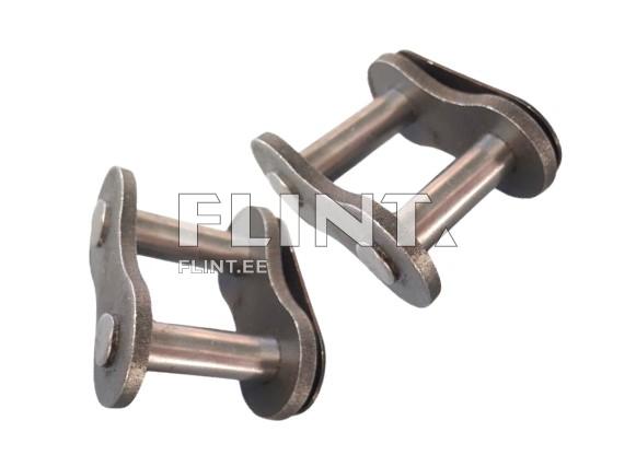Two metal coupling pieces with rounded ends and a curved middle section. The pieces are slightly separated and positioned at an angle.