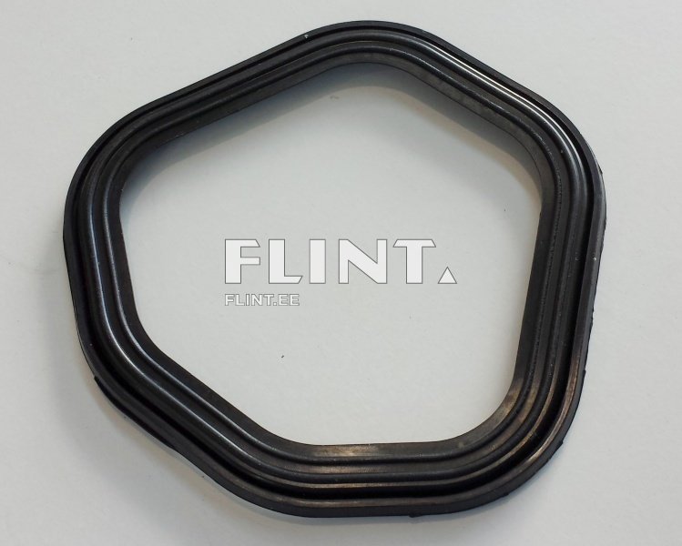 Mustast kummist valmistatud kuuekülgne rõngas, millel on neli kihti ja ühtlane pind.