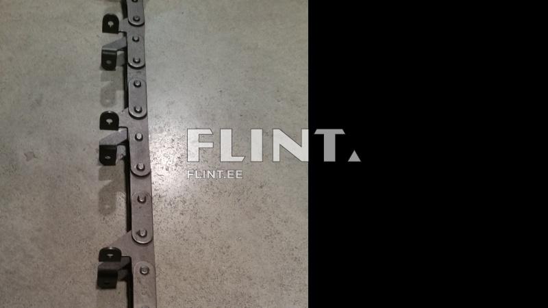 The product is a black metal chain or link piece arranged in a straight line. It features several links connected to each other with round screws.