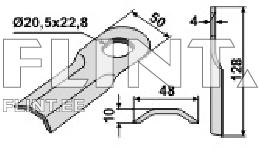 The product is a metallic component featuring an oval opening with dimensions including a diameter of 20.5 mm and a length of 128 mm. The image includes clear drawings and measurement lines.
