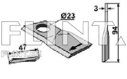 The product is a small steel tool featuring a circular hole. One side is flat, measuring 94 mm in length and 3 mm in thickness. There is also a smaller part measuring 47 mm in length.