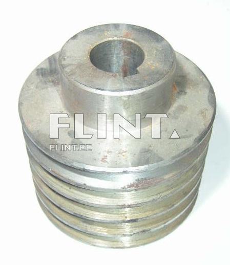 The product is a metallic cylindrical weight with a central hole at the top. The base is smooth and features a series of horizontal grooves.