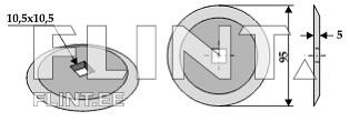 The product is a circular plate with a diameter of 10.5 cm and a height of 5 cm. It features a square opening in the center.