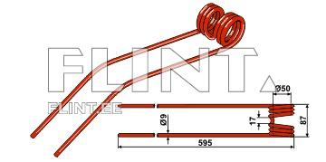 The product consists of two red metal wires with two loops at the top. The overall length of the wire is 595 mm, with a width of 87 mm for one section.