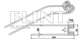 The product consists of two bent metal instruments, featuring two circular elements at one end and straight shafts that measure 585 mm in length.