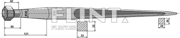 The product has a conical, metallic shape with a hexagonal nut for attachment. It features dimensions, including the diameter of the tapered head and a total length of 131 mm.