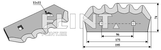 Toode on järsult lainekujuline hall objekt, mille mõõtmed on 195 mm pikk, 74 mm kõrge ja 175 mm lai. Ühes otsas on kaks ruudukujulist auku, mille mõõtmed on 11 mm x 11 mm.