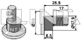 The image shows a bolt with a flat, circular head and a threaded shaft. The diameter of the head is 30 mm, and the threaded portion measures 17 mm in length.
