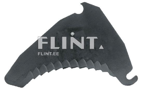 The product is made of black rubber and features a serrated edge directed to one side. One side ends in a rounded shape while the other side is straight and horizontal.