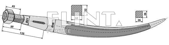 Curved tine 680mm, M20x1,5 (Kverneland 221194)