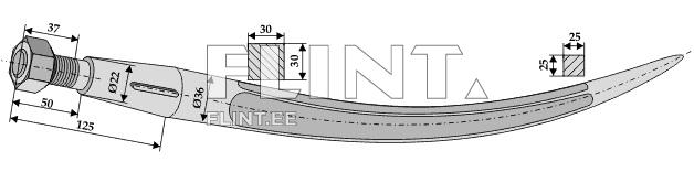Curved tine 600mm, M20x1,5 (Kverneland 221191)