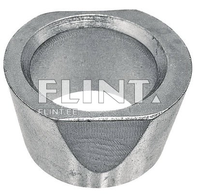 Hõbedane mutri kate, millel on konksuga ava. Sellel on ümar pind ja kumerad servad, mis muudavad selle lihtsaks paigaldamiseks. See on valmistatud metallist ja näeb välja vastupidav.