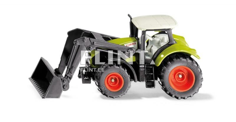 Roheline minitraktor, millel on must ja hall esiotsa labidas. Rattad on mustad, mille keskel on oranž ring.