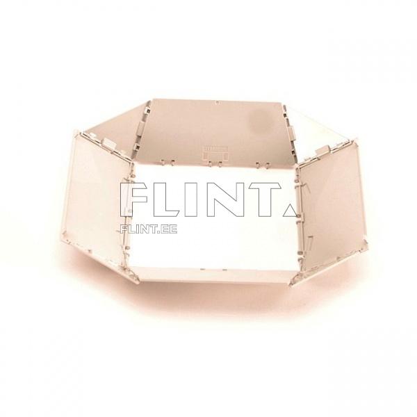 The product is an open structure with six sides made of transparent plastic, featuring an empty center area. The sides have visible clips that hold the structure together.