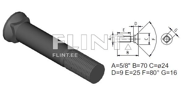 Plough bolt 5/8 UNFx85 8,8 (w/square neck, head 24mm)