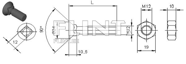 Polt+mutter M12x30 12,9 (nelikant) DIN608