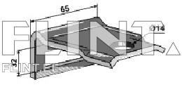 The product is a metal plate measuring 65 mm by 32 mm. It has a hole with a diameter of 14 mm on one side.
