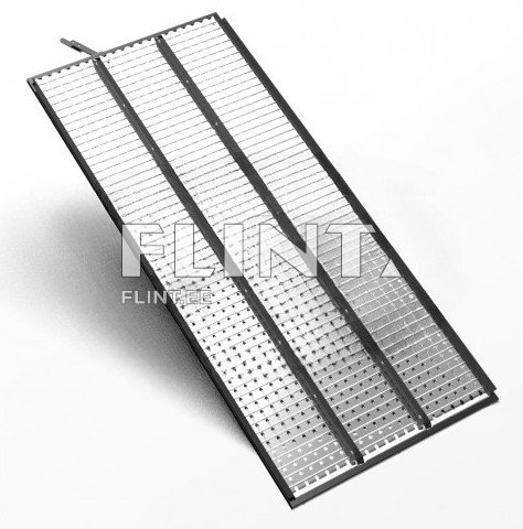 Toode on metallist, tühjendatud nurgaga plaat, millel on ridade kaupa korrapärased avaused ja jooned.