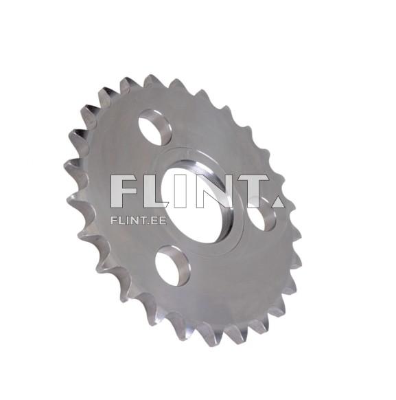The product is a sprocket with five sharp teeth and a central threaded hole. It is made of steel with a polished finish, giving it a metallic appearance.
