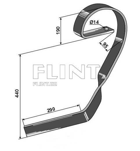 Toode on konks, mille pikkus on 440 mm ja laius 95 mm. Ülemine osa on keeratud ja sisaldab 14 mm läbimõõduga ava paigaldamiseks.