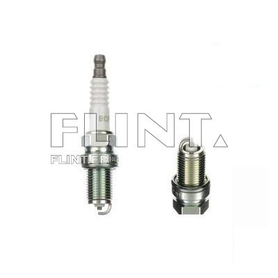 The image shows two spark plugs, featuring a metal base and a white ceramic component. The spark plug on the left is longer, with a hexagonal section at the bottom.