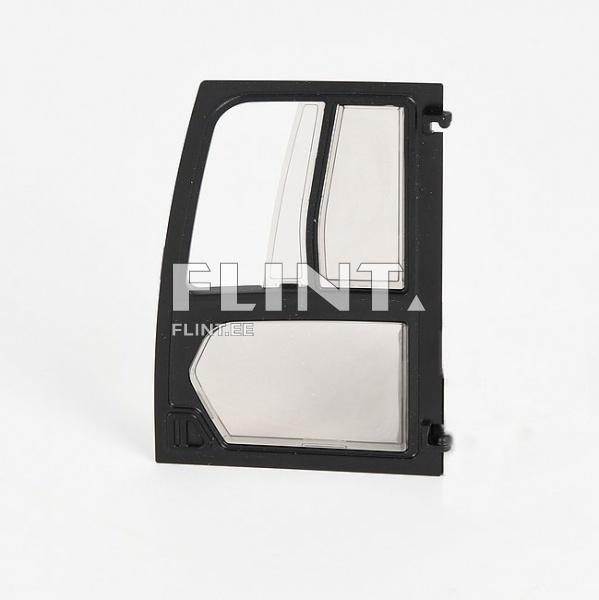The product is a car door featuring a black frame and transparent windows. The top part of the window has two narrow cutouts for visibility.