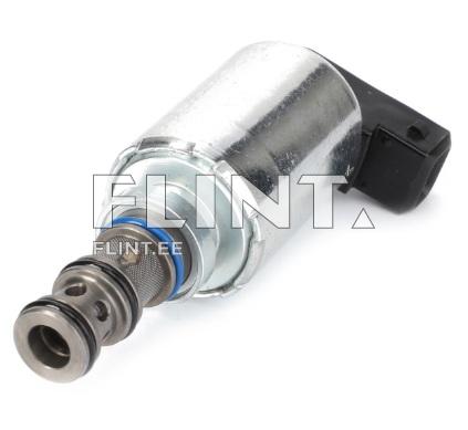 The product is a fuel pump made of metal and plastic with a cylindrical shape. One end features a hose connection, while the other end has a plug for electrical connection.