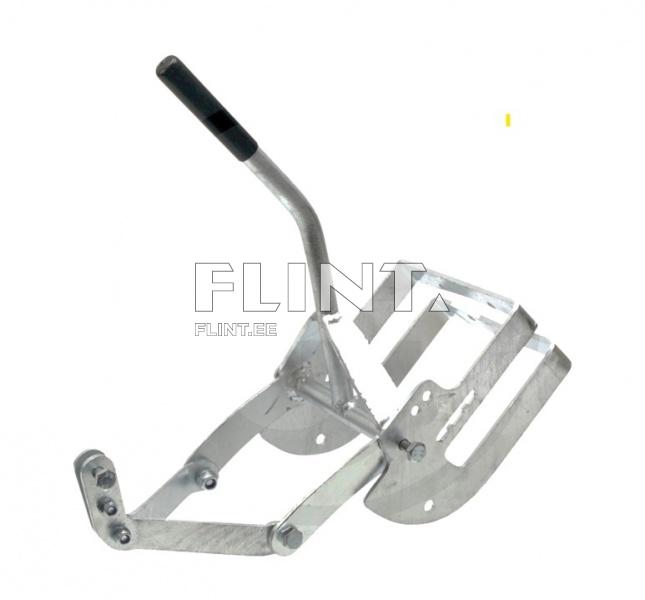 The product is a metal tool featuring a straight handle and a wider section designed for various tasks. The structure includes movable parts that facilitate its use in different positions.