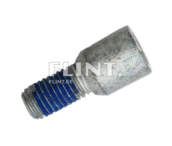 A metallic threaded fastener featuring a smooth rounded head on one end and blue threading for added grip on the other end.