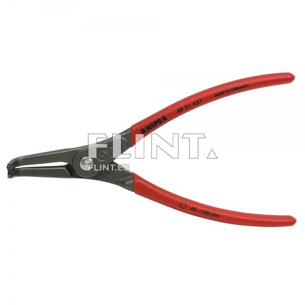 The tool features a Knipex branding with metal arms and red plastic handles. It is made in Germany.