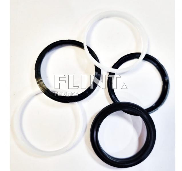 The image features four rings, two in black and two in white. The rings are arranged overlapping each other in an oval composition.