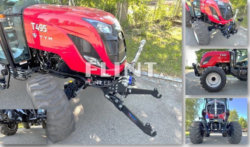 Punane traktor T495 on varustatud suure torkevarrega ja suurtel, soonilise mustriga rehvidel. Esiküljel on nähtavad tugevad tuled ja musta värvi grill. Traktori paigalduskoht on avatud ja võimaldab juurdepääsu juhtimise elementidele.