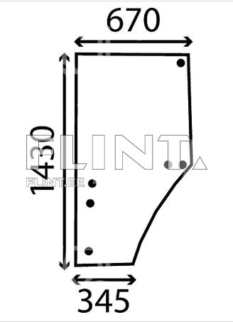 The product is a shape sketch with dimensions of 670 mm width and 345 mm depth, and 1430 mm height. The sketch illustrates three black dots indicating fittings or key points.