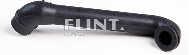 A black rubber tube with a bend and two open ends. The tube is straight with a smooth surface.