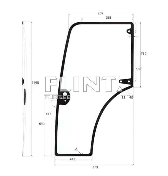 The product is a rubber profile designed for a window, with dimensions shown in the diagram. The profile is black, features multiple mounting holes, and helps ensure window sealing.
