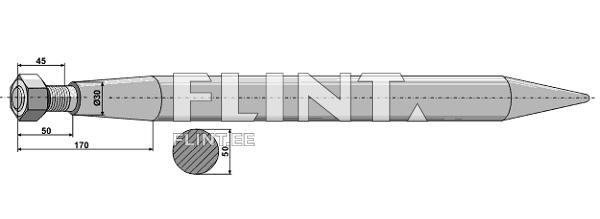 The product is a straight metal rod with a tapered point at one end. One end features a hexagonal nut, while the other end has a circular cross-section.
