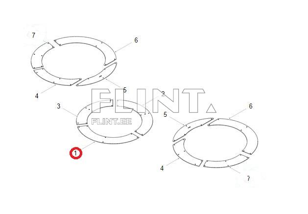 Küljelt vaadates on nähtavad kolm erinevat ringikujulist elementi. Üks element on keskelt avatud, teised on justkui poolringid. Kõigil elementidel on numbrid ja jooned märkimiseks.