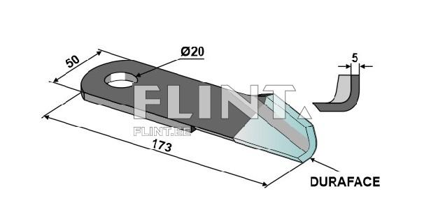 The product features a metal pointed end with a circular hole of 20 mm diameter. It has a straight body that measures 173 mm in length and 50 mm in width.
