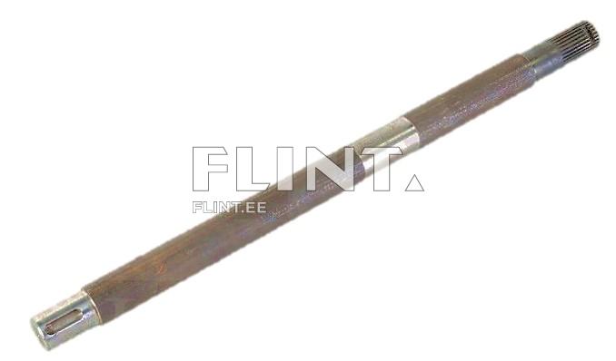 A cylindrical metal component that is elongated with distinct sections including a smooth and a ribbed part.