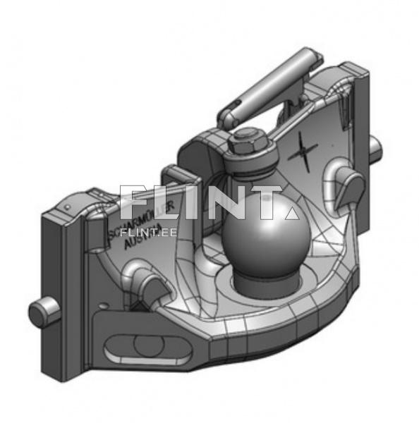 The product is a metallic component with a rounded base and a black ball in the center. There is a movable lever on one side that likely adjusts the device's position.