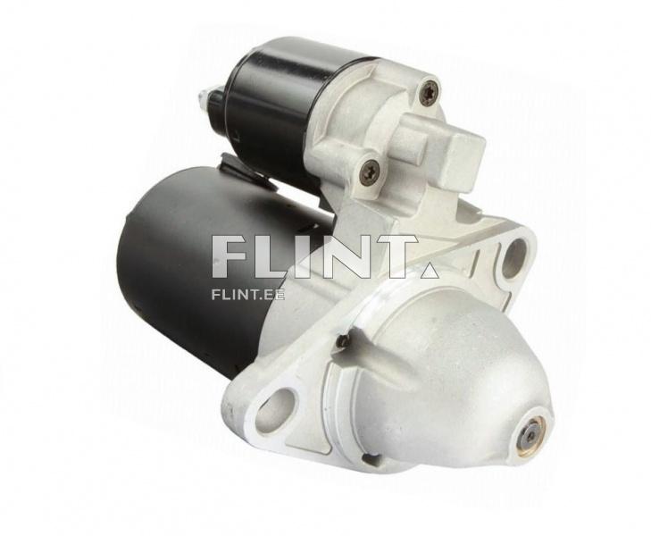 The product is a starter with a black motor section and a metallic base featuring a silver main body.