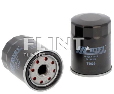 Two black oil filters are positioned at an angle, one showing a visible opening with red specialized holes.