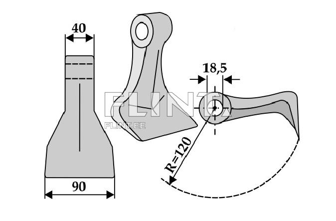 Pruning hammer (90x40mm; R120; hole 18,5mm) Kverneland