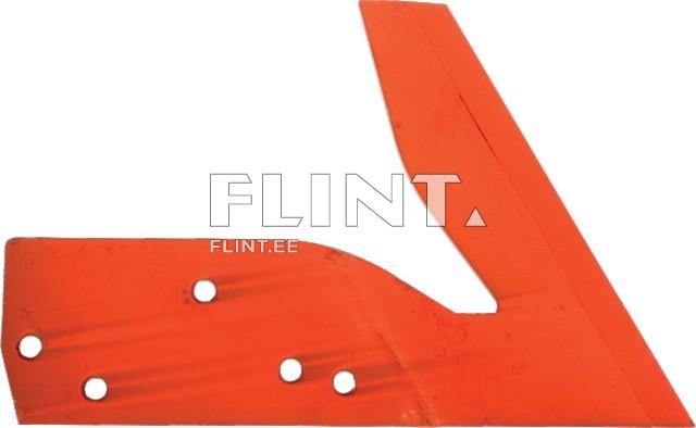 The image shows a bright orange metal piece with a shape resembling the letter L. The lower edge features four circular holes arranged progressively from left to right.