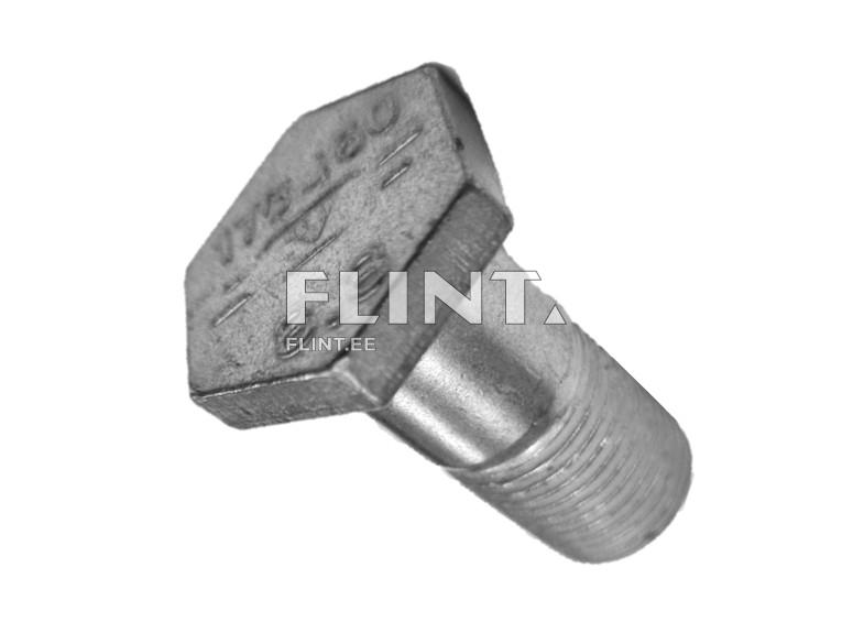 A hexagonal metal bolt made of steel with a threaded shaft. The top surface is flat and follows the hexagonal shape.