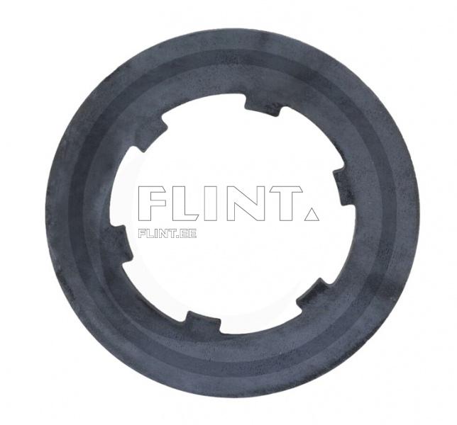 The product is a round, black metal disc featuring grooves of varying depth and a toothed edge within the disc. There is a large hole in the center of the disc.